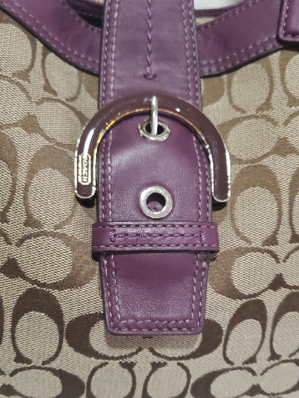 Coach Soho Lynn Signature Hobo Shoulder Bag/Purple Leather Trim💜🤎 - Picture 5 of 16